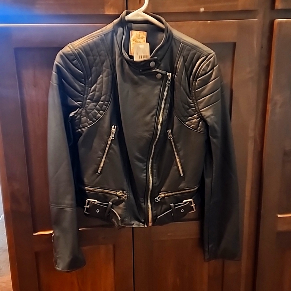 We The Free Black Moto Vegan Leather Jacket Size Small